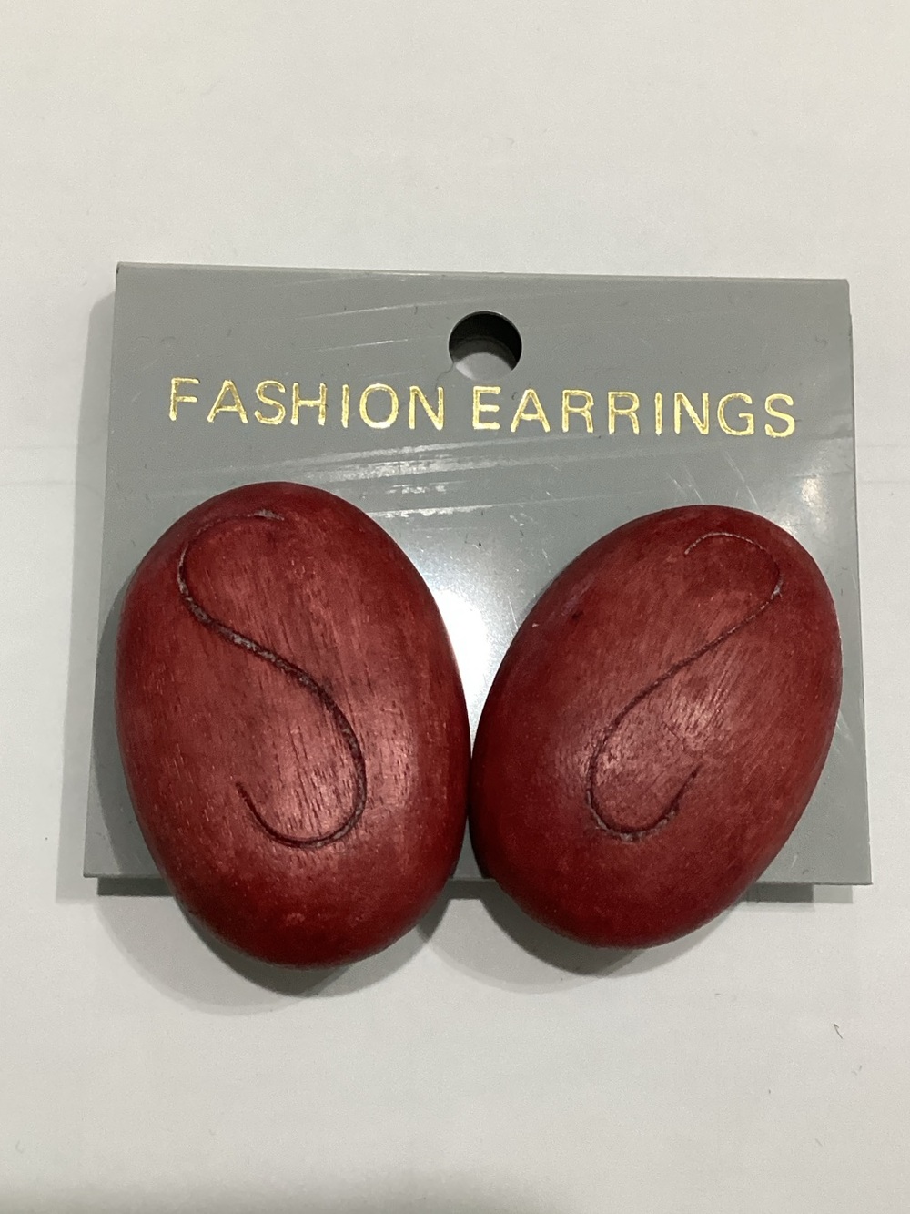 Fashion Earrings Red Wooden Oval‎ Clip-On Earrings